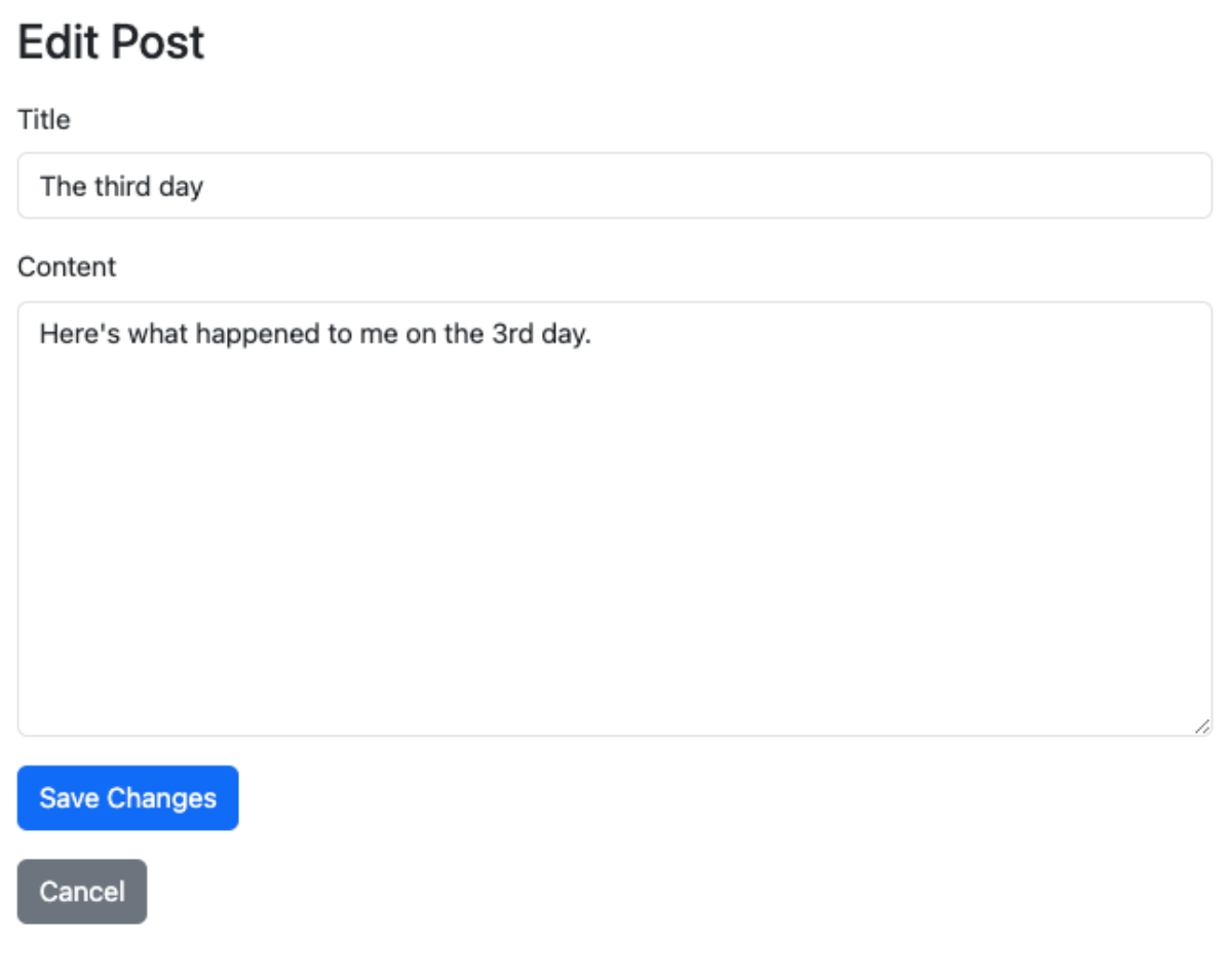 personal blog edit view